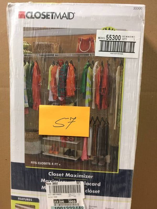 lot 57 image: ClosetMaid 4 ft. - 8 ft. 11.6 in. D x 42 in. W x 66 in. H Laminate Closet System Maximizer in White not used