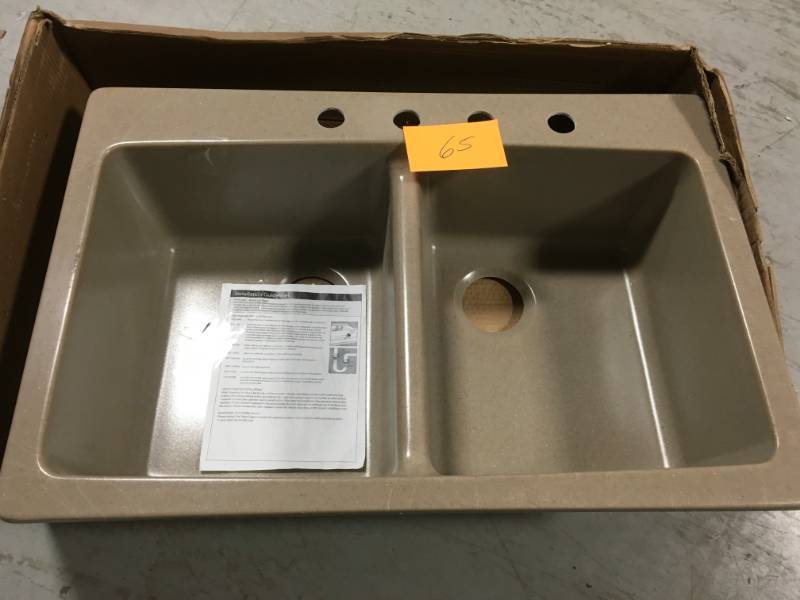 lot 65 image: KITCHEN SINK DOUBLE 4 HOLES open box in like new condition