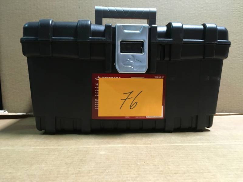 lot 76 image: Husky 16 in. Plastic Tool Box with Metal Latch (1.6 mm) in Black in very good condition