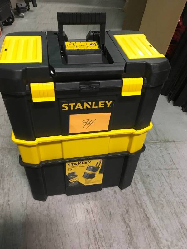 lot 94 image: Stanley Essential 19 in. 3-in-1 Detachable Tool Box Mobile Work Center open box in like new condition