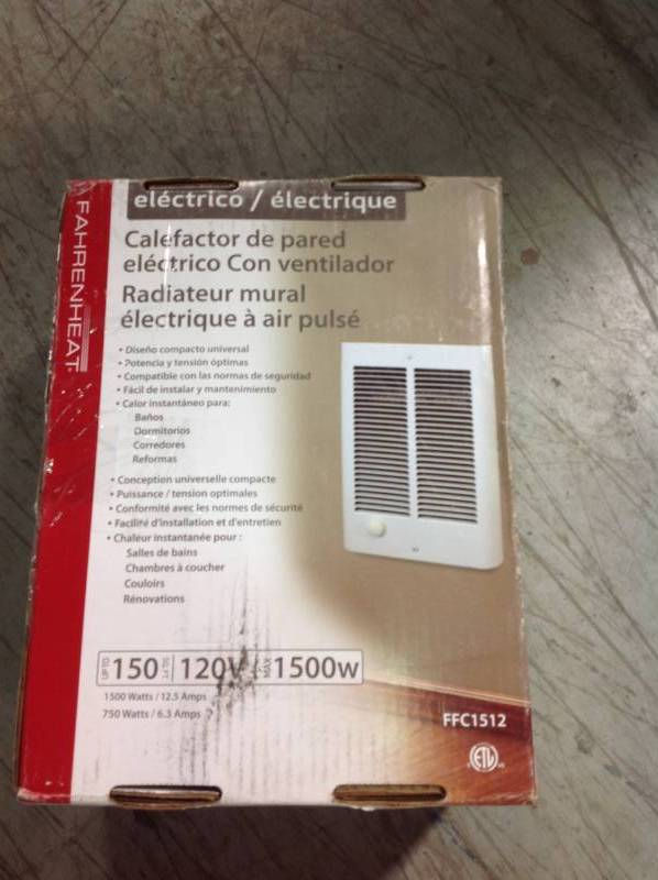 lot 116 image: Fahrenheat Wall Heater FFC1512 1500 Watt in like new condition