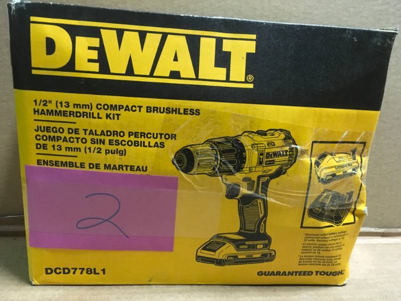 lot 2 image: DEWALT 20-Volt MAX Lithium-Ion Cordless Brushless 12 in. Compact Hammer Drill w (1) Battery 3.0Ah, Charger & Tool Bag in very good condition