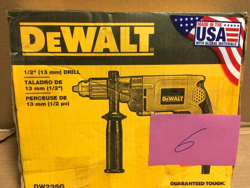 lot 6 image: DEWALT 7.8 Amp 12 in. Variable Speed Reversing Drill in like new condition