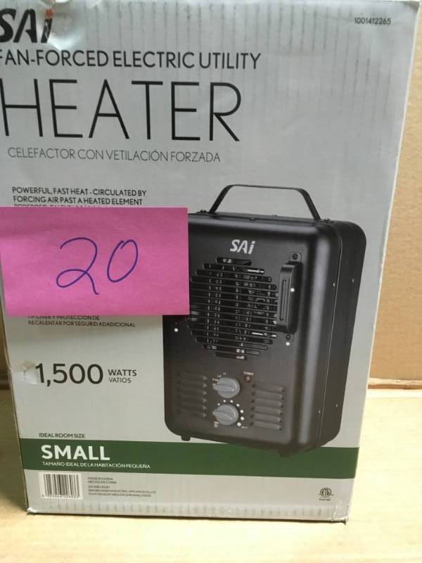 lot 20 image: 1500-Watt Milkhouse Utility Electric Portable Heater with Thermostat - Black in like new condition