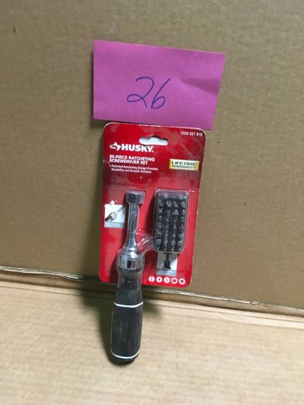 lot 26 image: Husky Ratcheting Screwdriver Set (30-Piece) in like new condition