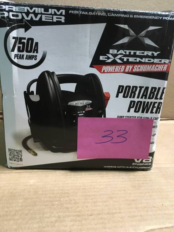 lot 33 image: Schumacher Battery Extender 12-Volt, 750 Amp Battery Jump Starter USED in good condition