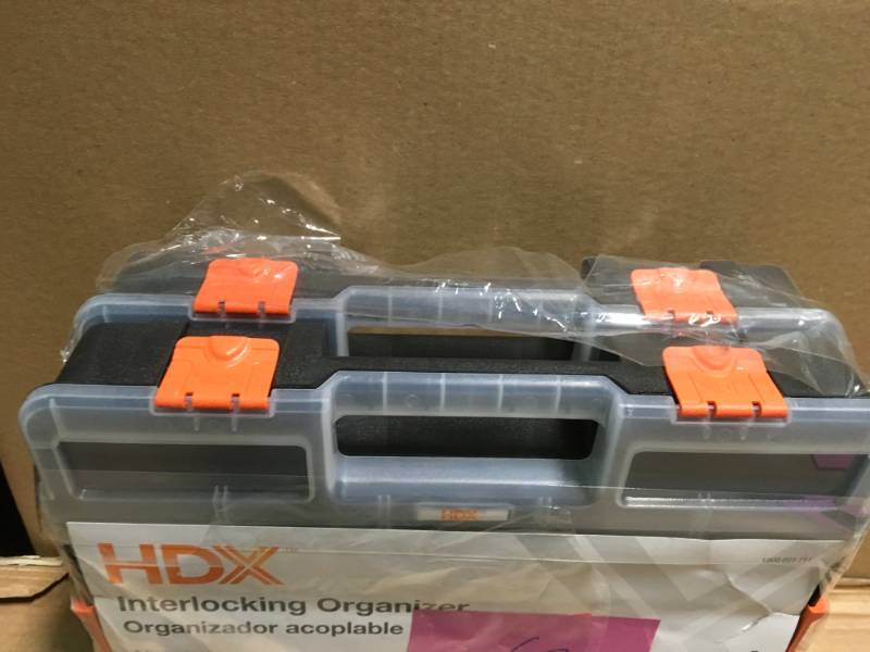 lot 63 image: HDX 15-Compartment Interlocking Small Parts Organizer in Black (2-Pack) in good condition