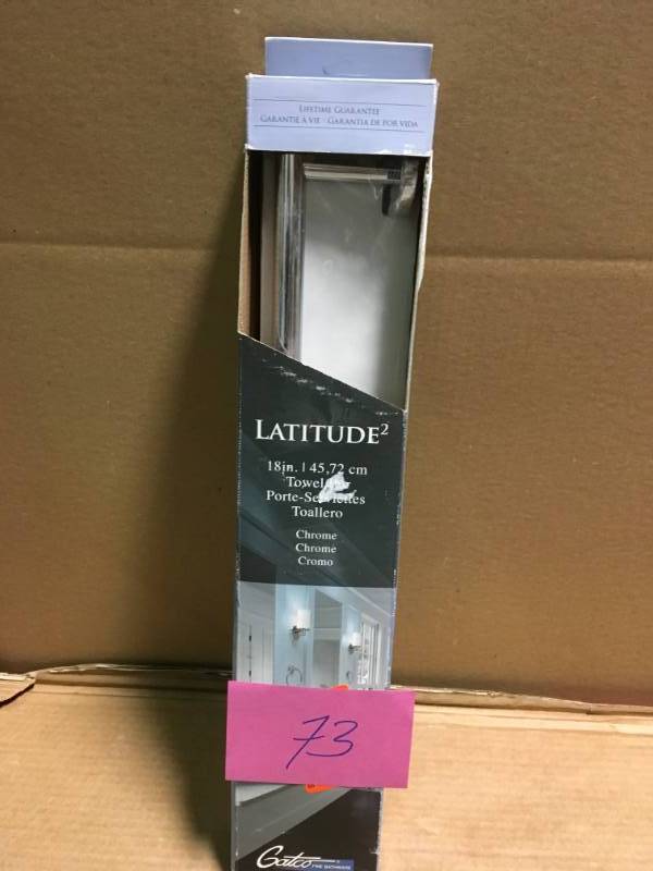 lot 73 image: Gatco Latitude II 18 in. Towel Bar in Polished Chrome in like new condition