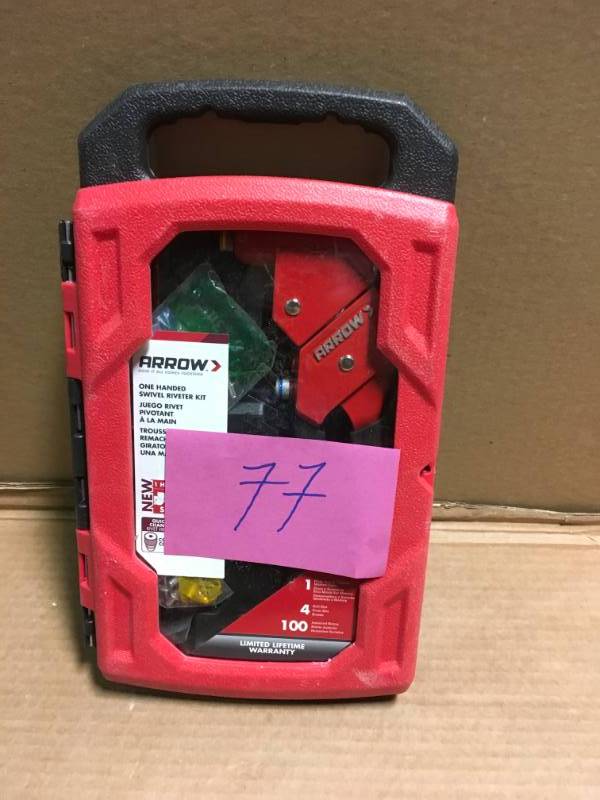 lot 77 image: Arrow Fastener 1-Handed Swivel Riveter Kit in like new condition