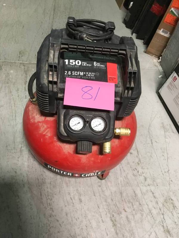 lot 81 image: Porter-Cable 6 Gal. 150 PSI Portable Electric Pancake Air Compressor USED