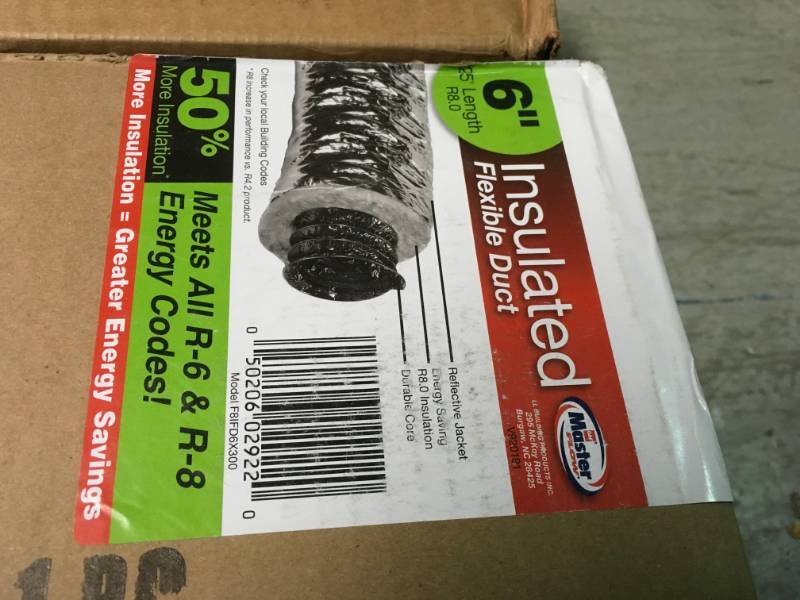 lot 84 image: Master Flow 6 in. x 25 ft. Insulated Flexible Duct R8 Silver Jacket in like new condition