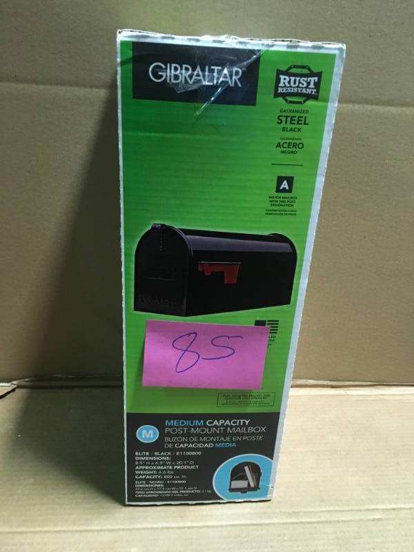 lot 85 image: Gibraltar Mailboxes Elite Medium Galvanized Steel Post-Mount Mailbox in Black in like new condition