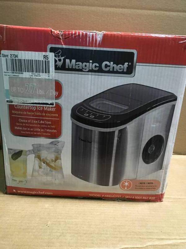 lot 94 image: Magic Chef 27 lb. Portable Countertop Ice Maker in Stainless Steel in like new condition