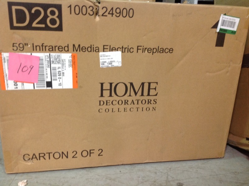 lot 109 image: Home Decorators Collection Edenfield 59 in. Freestanding Infrared Electric Fireplace TV Stand in Burnished Walnut in good conditions