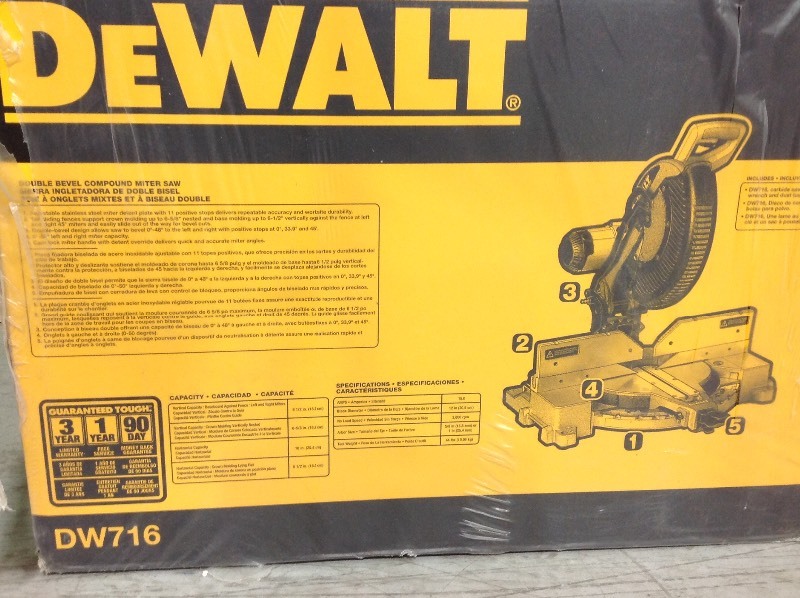 lot 110 image: DEWALT 15 Amp 12 in. Double-Bevel Compound Miter Saw not used