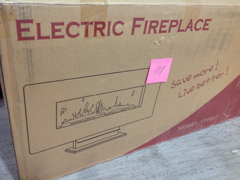 lot 111 image: AKDY 36 in. Wall Mount Freestanding Convertible Electric Fireplace Heater in Bonze w Pebbles, Logs, Crystal, Remote Control in good conditions