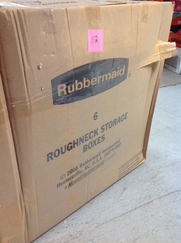 lot 112 image: Rubbermaid Roughneck 54 Gal. Storage Tote in Gray (6-Pack) not used