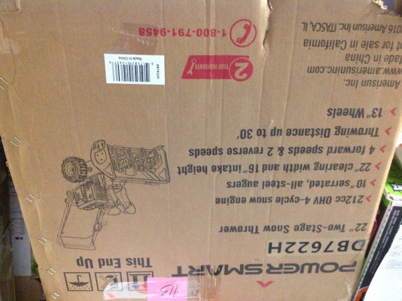 lot 113 image: PowerSmart 22 in. Two-Stage Manual Start Gas Snow Blower in good conditions