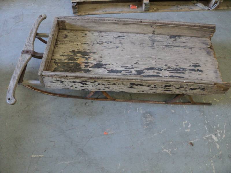 Rustic Wood Sled with Metal Runners...