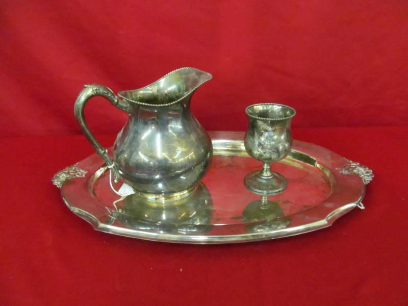 lot 133 image: Wilcox tray, Queen City pitcher, cup