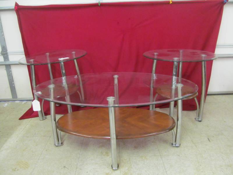 lot 150 image: Glass top end tables, coffee table
