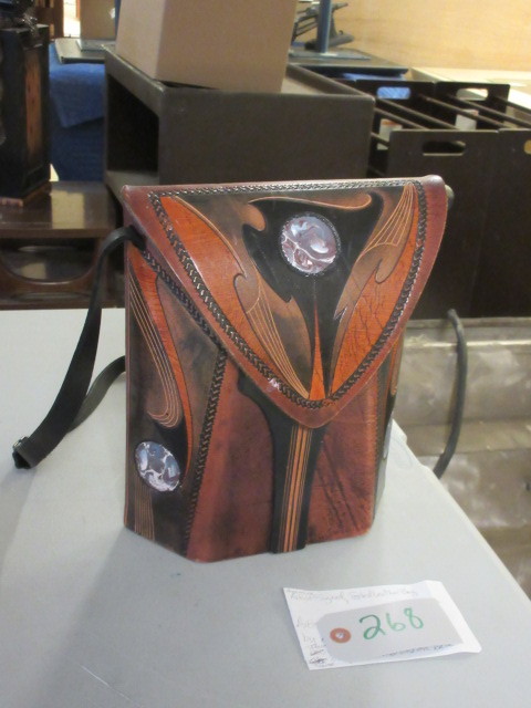 ARTIST SIGNED HAND TOOLED LEATHER SHOULDER BAG