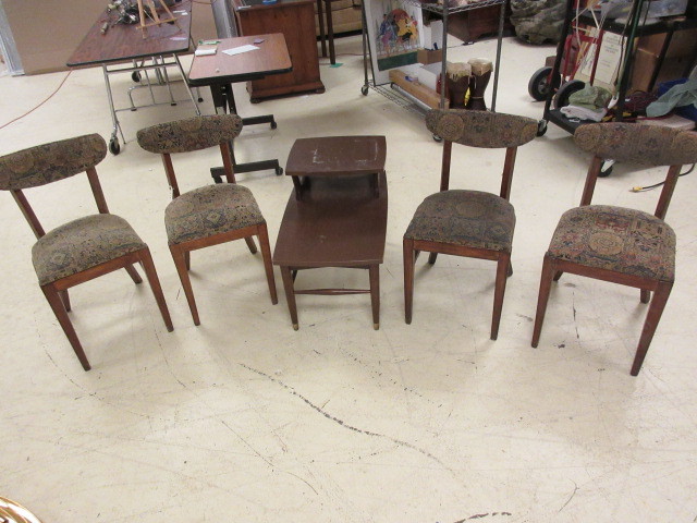 VINTAGE FOUR CHAIR SET WITH TWO TIER END TABLE