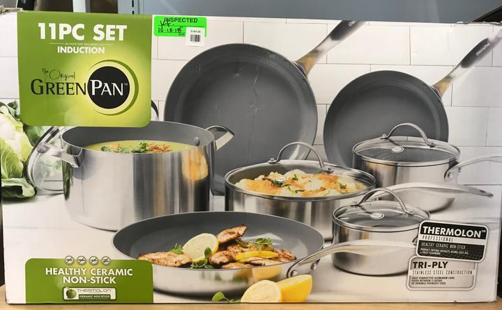 lot 12 image: GREENPAN 11PC STAINLESS STEEL TRI-PLY COOKWARE SET