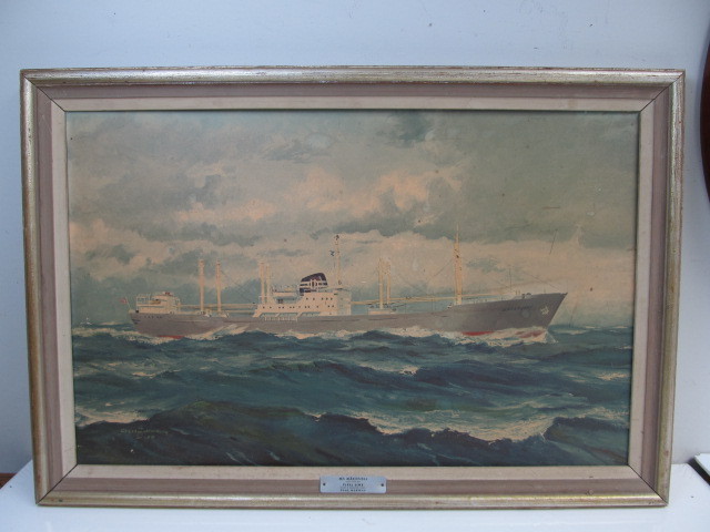 lot 53 image: Vintage Scandinavian FJELL LINE Cruise Ships Framed Advertising Sign