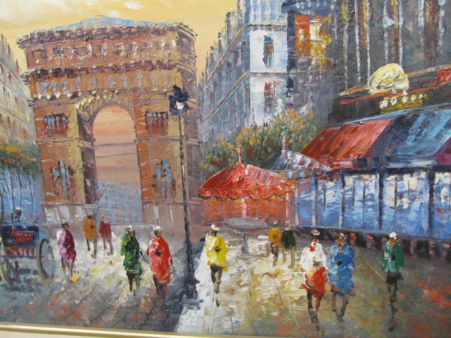 lot 72 image: Framed Paris Street Scene Original Oil on Canvas Painting #1