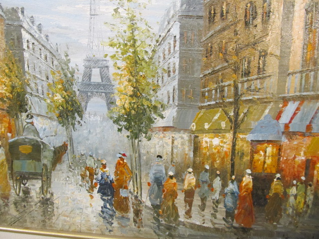 lot 73 image: Framed Paris Street Scene Original Oil on Canvas Painting #2