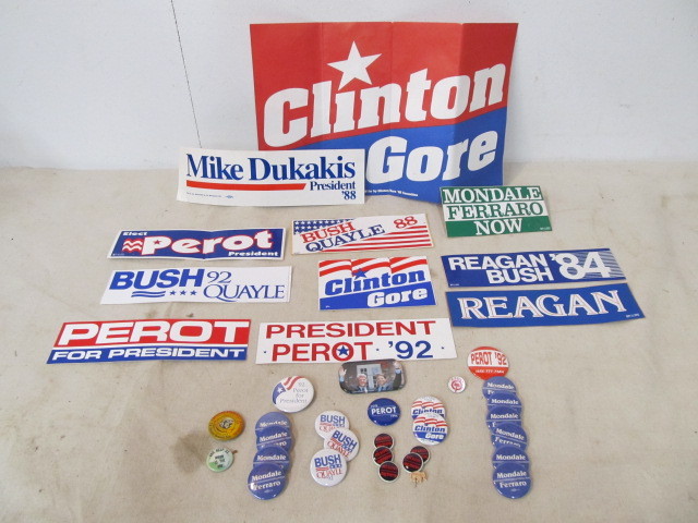 lot 95 image: Group of Vintage Political Campaign Pins and Stickers