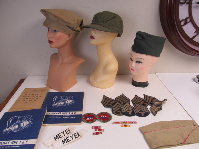 lot 163 image: Vintage WW2 etc Military Hats Patches Insignia etc