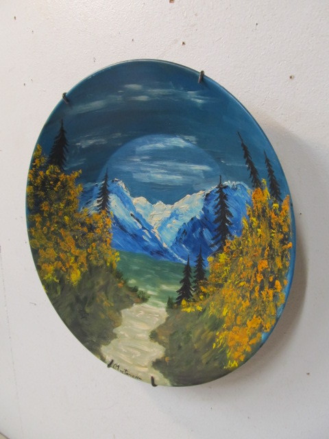 lot 175 image: Vintage Signed Hand Painted Large Metal Plate