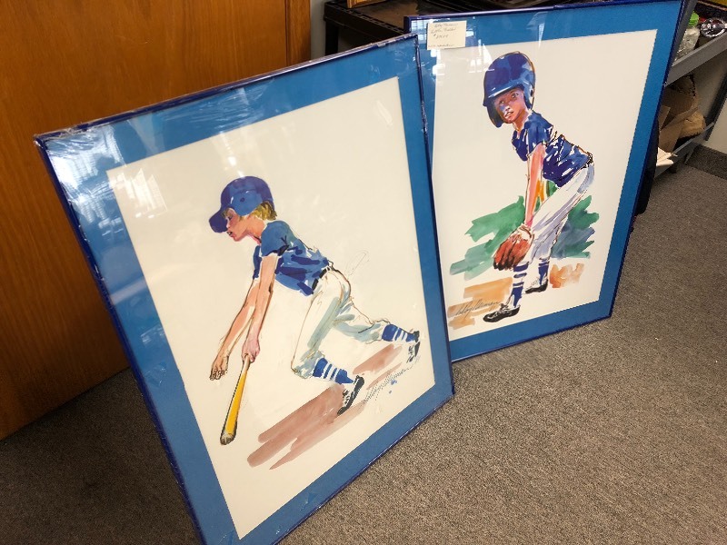 lot 170 image: Pair of Vintage LEROY NEIMAN Large Framed Prints - Little Hitter & Little Fielder 36 x 28