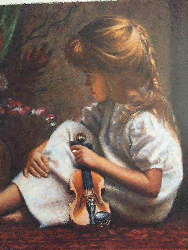 lot 353 image: Qty 75 GIRL WITH VIOLIN Prints by Robert Olson