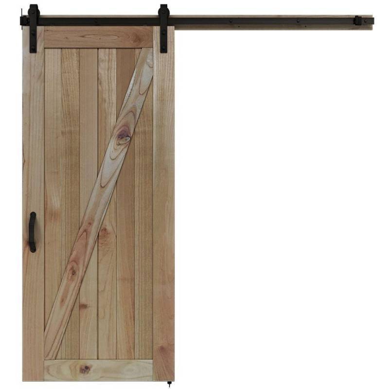 lot 100 image: JELD-WEN 36 in. x 84 in. Rustic Unfinished Wood Barn Door with Sliding Door Hardware Kit JW2212-00003