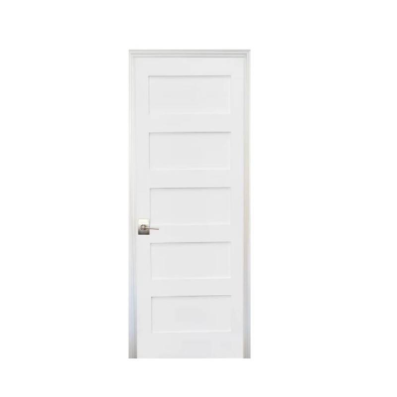 lot 107 image: (3) Miscellaneous 32 in. x 80 in. Shaker Primed 5-Panel Right-Handed Solid Core MDF Single Prehung Interior Door
