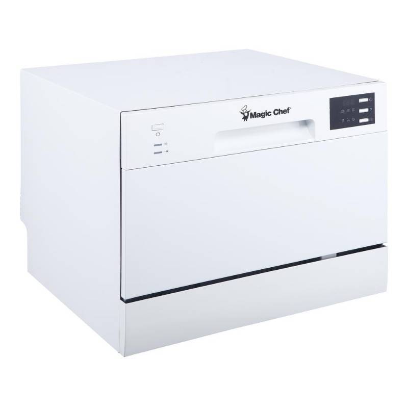 lot 154 image: Magic Chef Countertop Portable Dishwasher in White with 6 Place Settings Capacity, MCSCD6W5