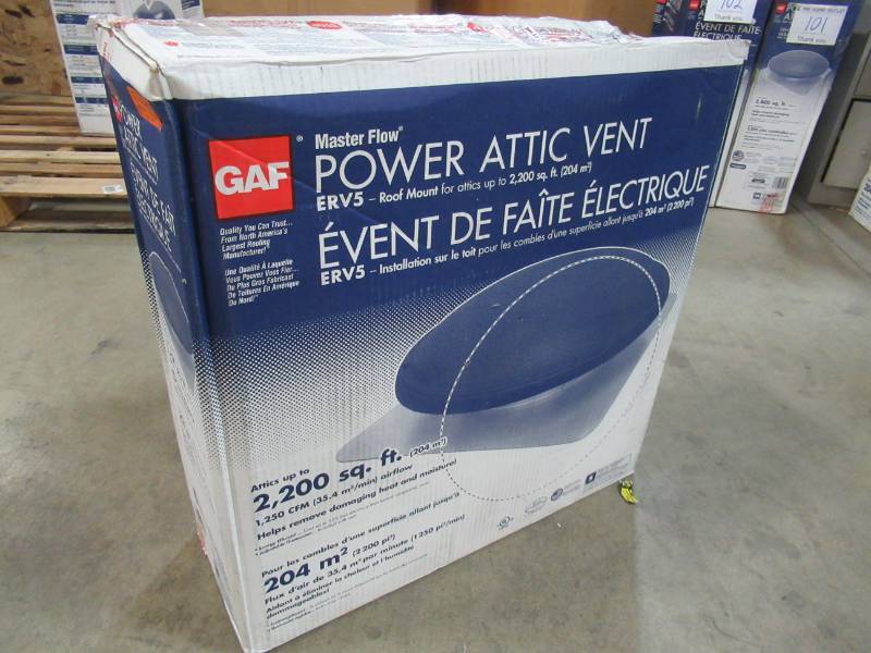 lot 104 image: Master Flow 1250 CFM Power Roof Mount Attic Fan in Weatherwood ERV5WW