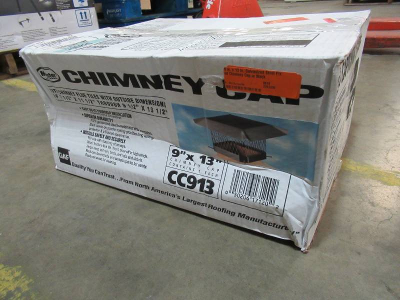 lot 32 image: Master Flow 9 in. x 13 in. Galvanized Steel Fixed Chimney Cap in Black, CC913