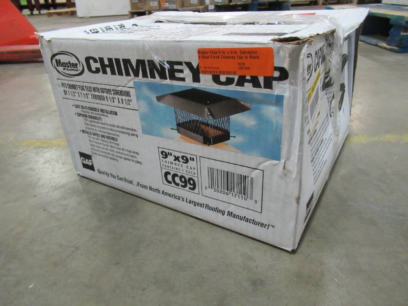 lot 34 image: Master Flow 9 in. x 9 in. Galvanized Steel Fixed Chimney Cap in Black, CC99.