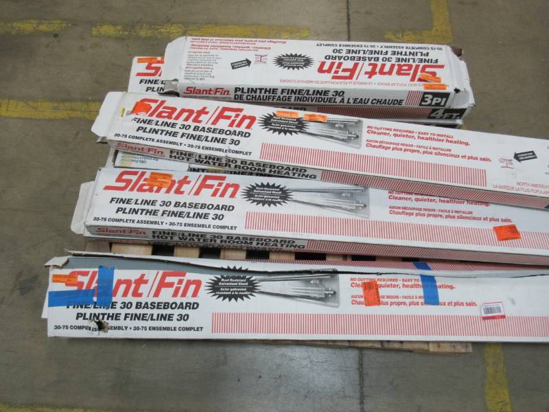 lot 68 image: Pallet of SlantFIn FineLine 30 Fully Assembled Enclosure and Element Hydronic Baseboards