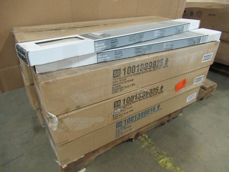 lot 90 image: PALLET OF ASSORTED MINI BLINDS, 32 X 64 WHITE & ALABASTER (CREAM), CORDED AND CORDLESS