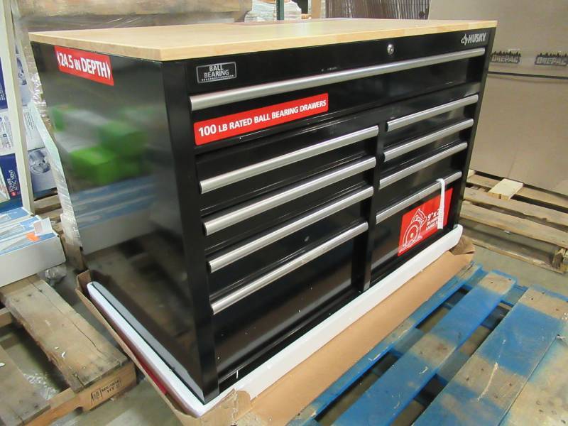 lot 96 image: Husky Extra Deep 46 in. 9-Drawer Mobile Workbench H46MWC9XD
