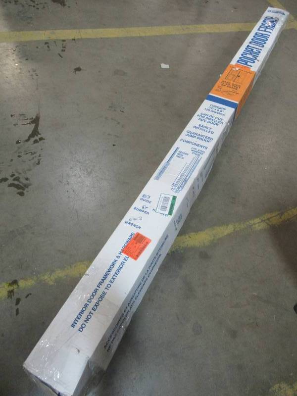 lot 133 image: Johnson Hardware 1500 Series Universal Pocket Door Frame for 80 in. Doors Customizable 24 in. to 36 in.