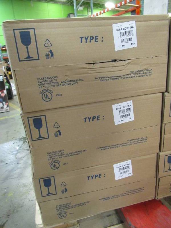 lot 134 image: 3 Cases of Seves 8 x 8 x 4 in. Cortina Glass Block - 8 BlocksCase, Model 5002873