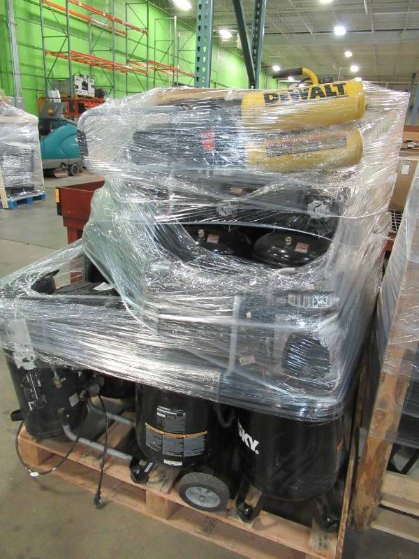 lot 147 image: WHOLESALE PALLET OF RETURNS - 10 HUSKY AND 1 DEWALT AIR COMPRESSORS