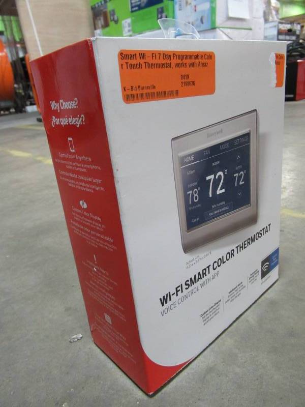 lot 163 image: Honeywell RTH9585WF Smart Wi-Fi 7 Day Programmable Color Touchscreen Thermostat, works with Amazon Alexa, SmartThings, Google Home, IFTTT