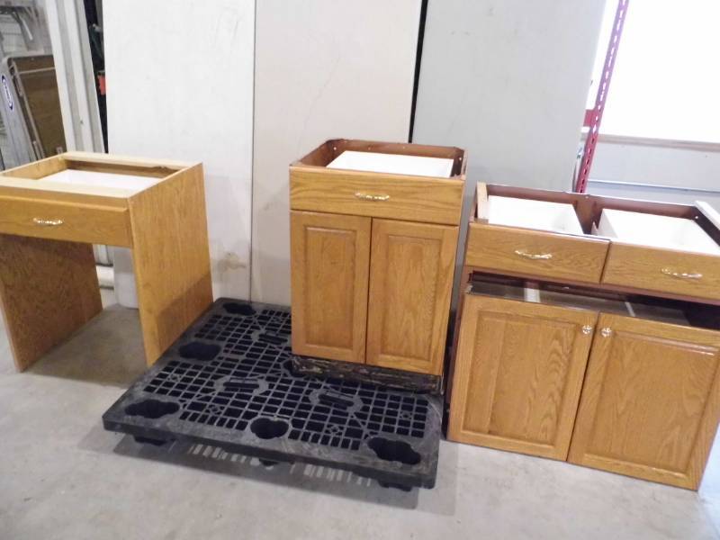 lot 158 image: 3 Lower Metal Cabinets wOak Doors